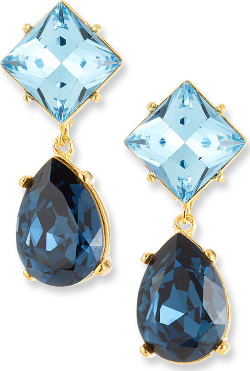 Kenneth Jay Lane Crystal Square & Teardrop Clip-On Earrings, Blue