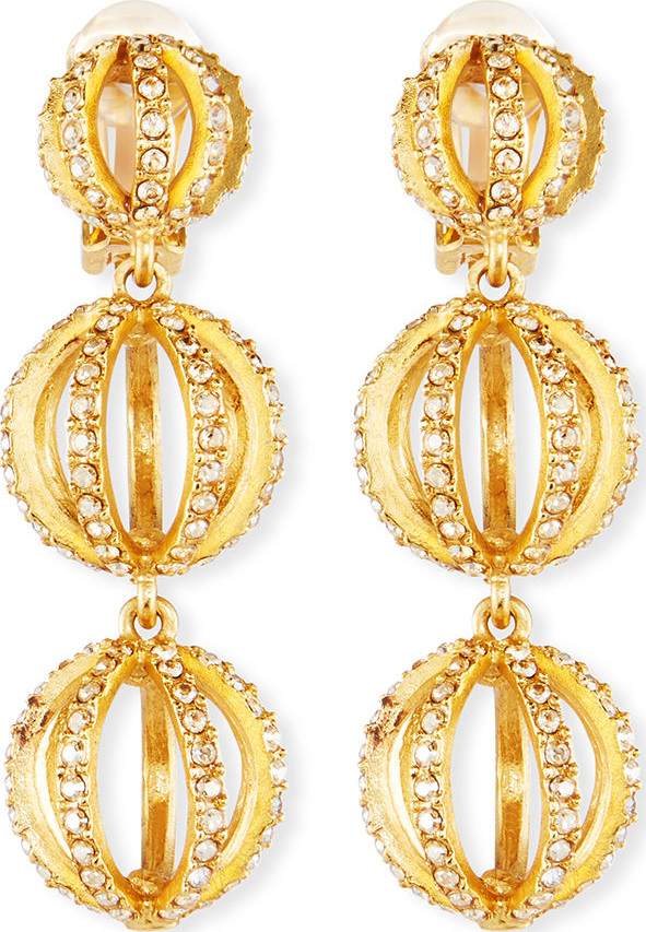 Oscar De La Renta Globe Triple-Drop Earrings w/ Pavé