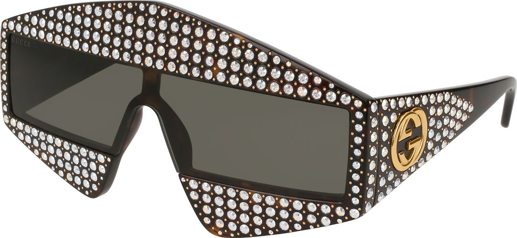 Gucci Crystal & Studded Shield Acetate Sunglasses