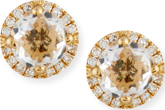 EF Collection White Topaz & Diamond Halo Stud Earrings