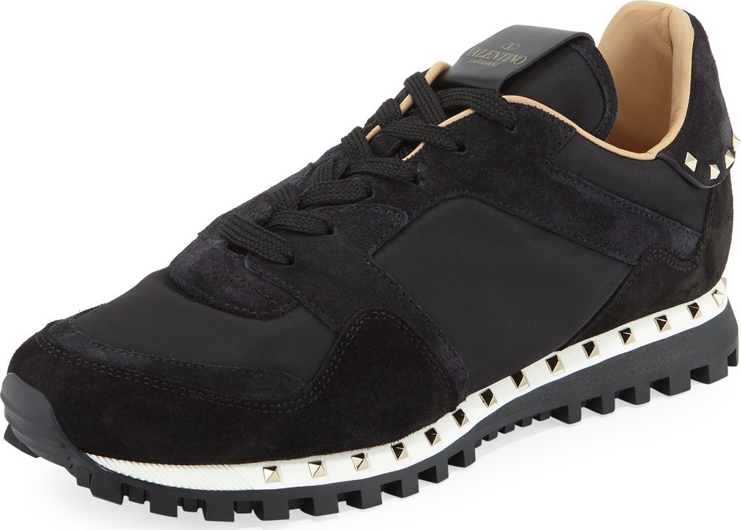 Valentino Men's Suede-Trim Rockstud Sneakers Valentino Men's Suede-Trim Rockstud Sneakers