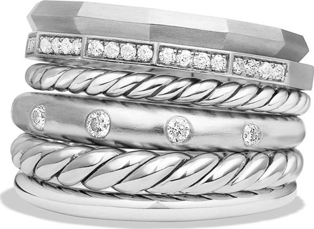 David Yurman 16mm Stax Wide Stacked Ring with Diamonds