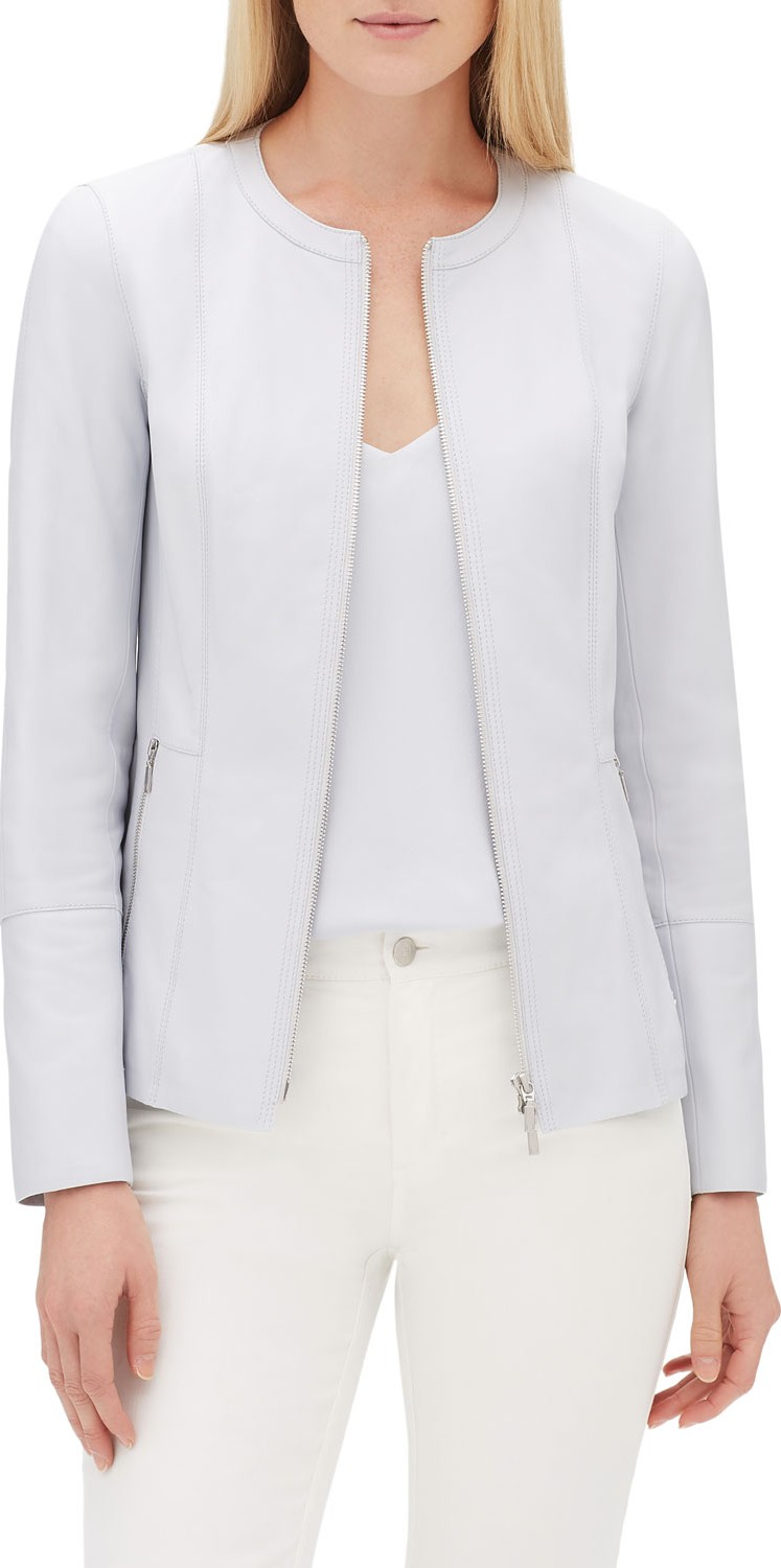 Lafayette 148 New York Janella Zip-Front Plonge Leather Jacket
