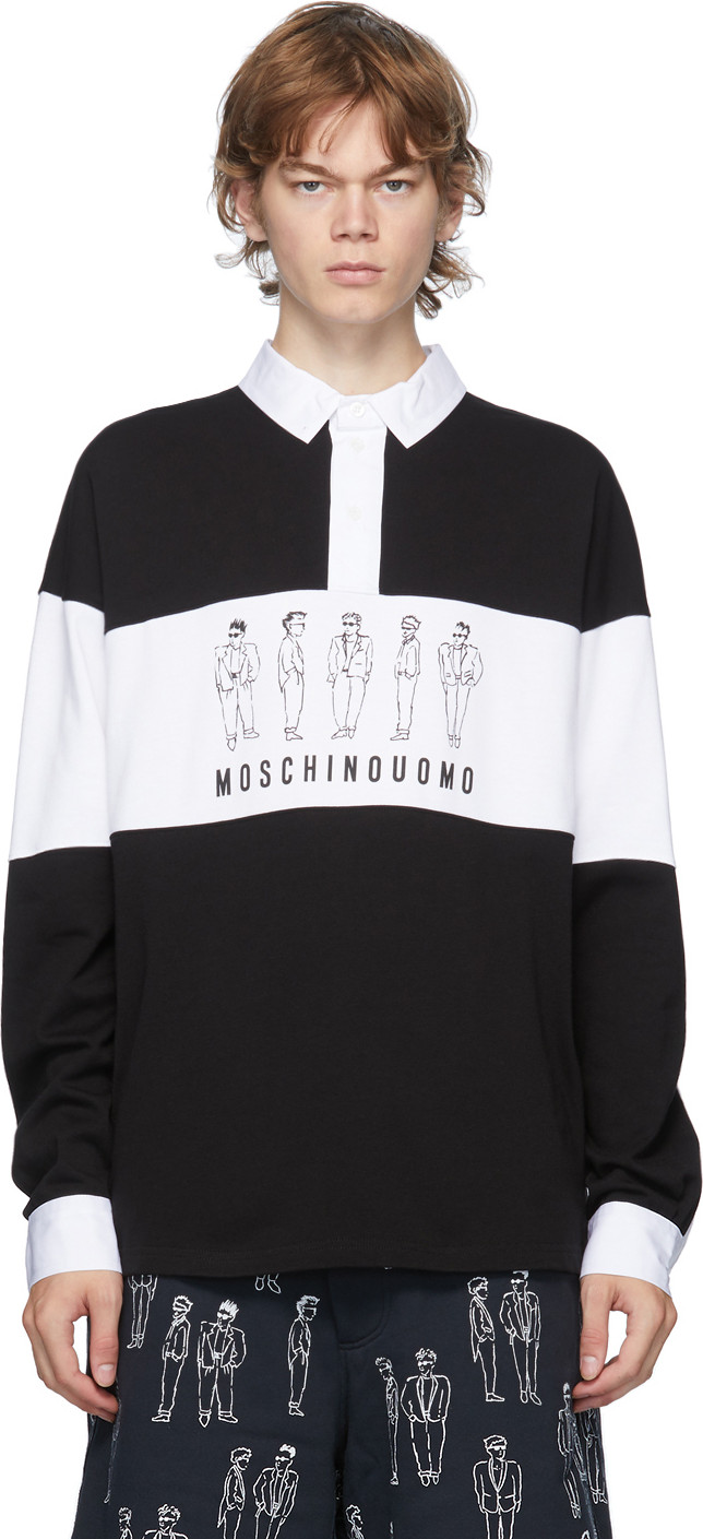 Moschino - Black & White Fantasy Print 'Moschinouomo' Polo