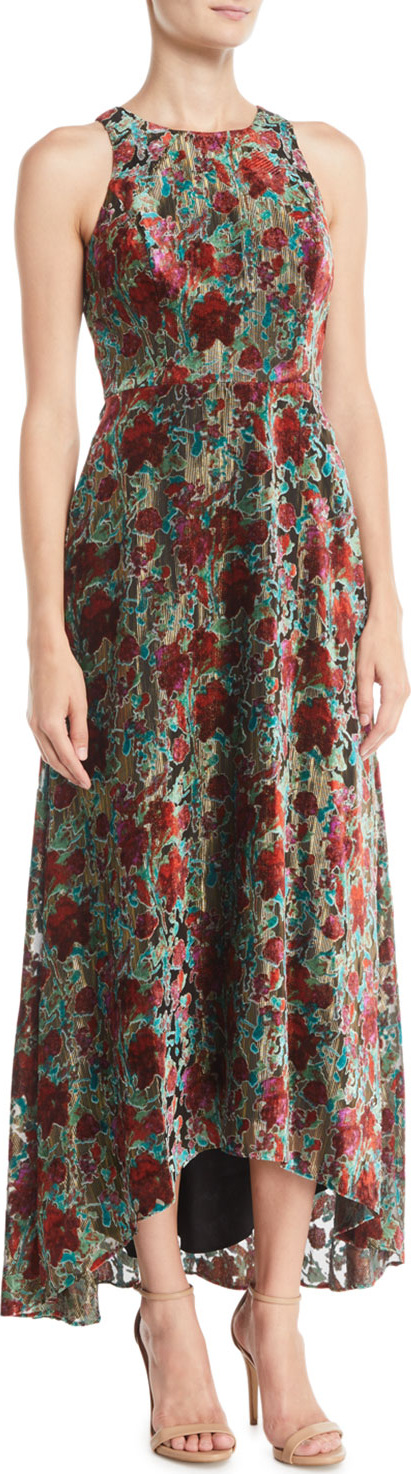 Aidan by Aidan Mattox Velvet Burnout Halter Gown Dress