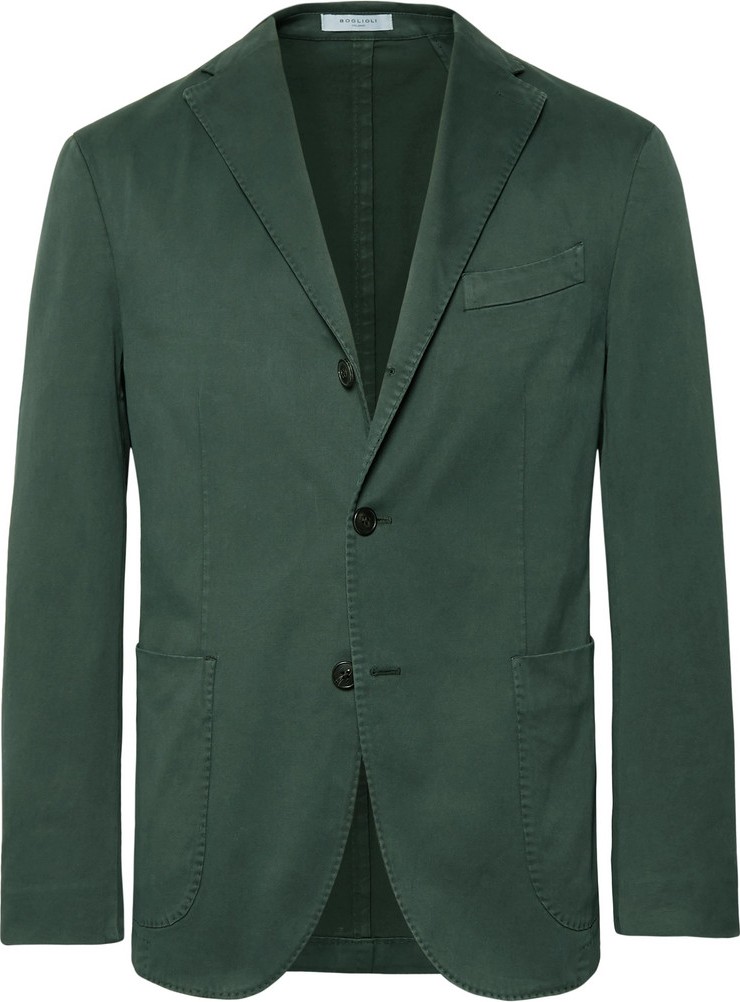 Boglioli Dark-Green Slim-Fit Unstructured Stretch-Cotton Drill Suit Jacket