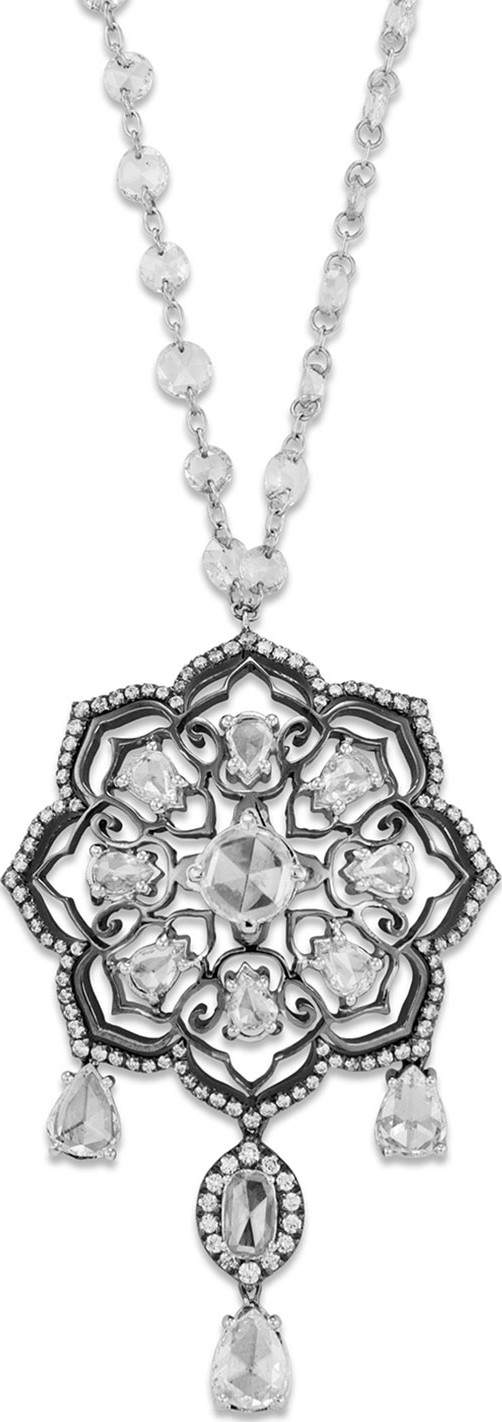 Staurino Fratelli 18k White Gold Diamond-Strand Floral Pendant Necklace
