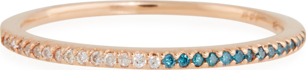 Stevie Wren 14k Rose Gold Skinny Band Ring with White/Blue Diamonds, Size 7