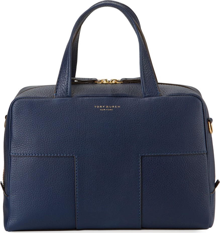 Tory Burch Block-T Pebbled Leather Zip Satchel Bag