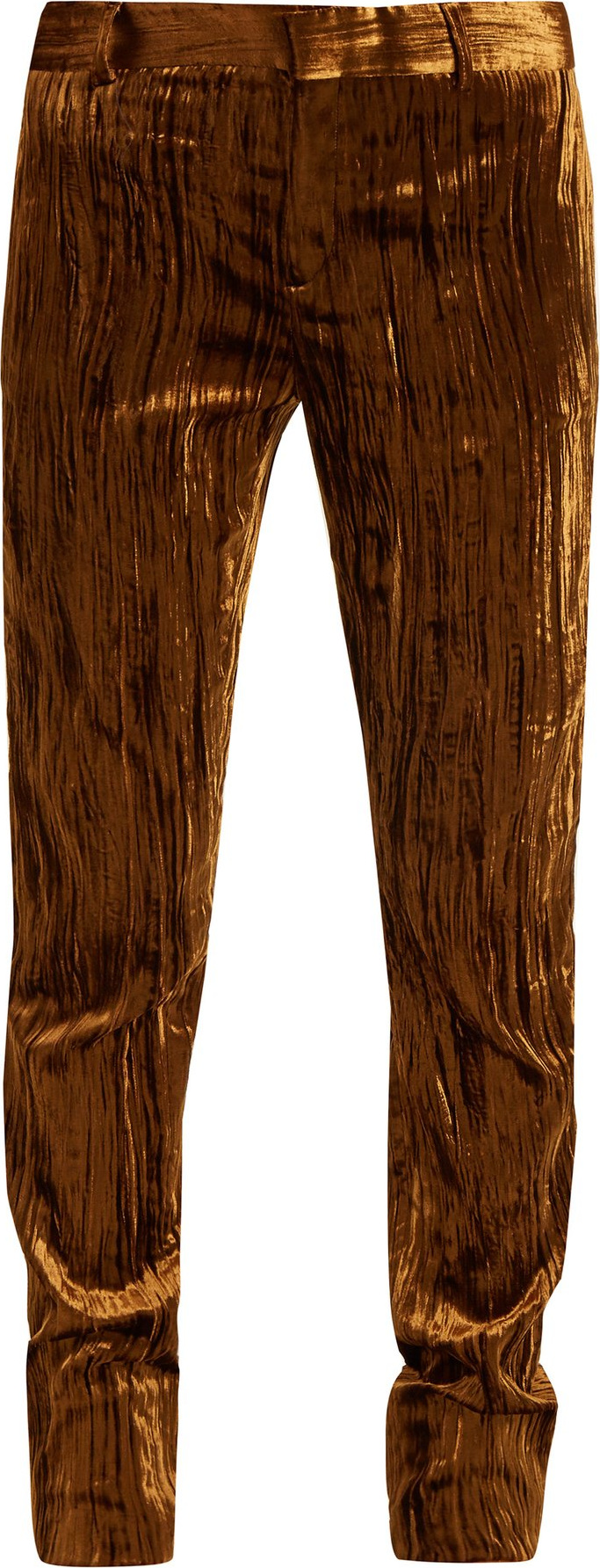 Saint Laurent Crinkled-velvet mid-rise trousers
