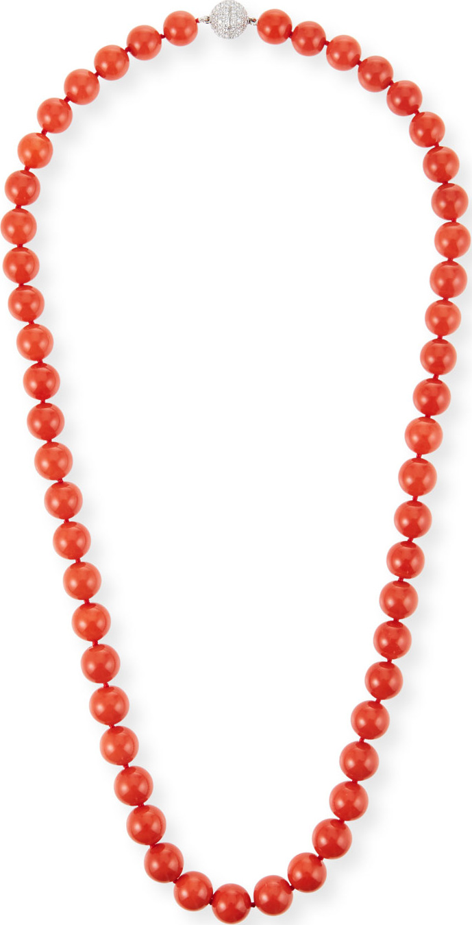 Assael 18k Sardinian Coral Bead Necklace w/ Diamond Clasp, 8.2mm