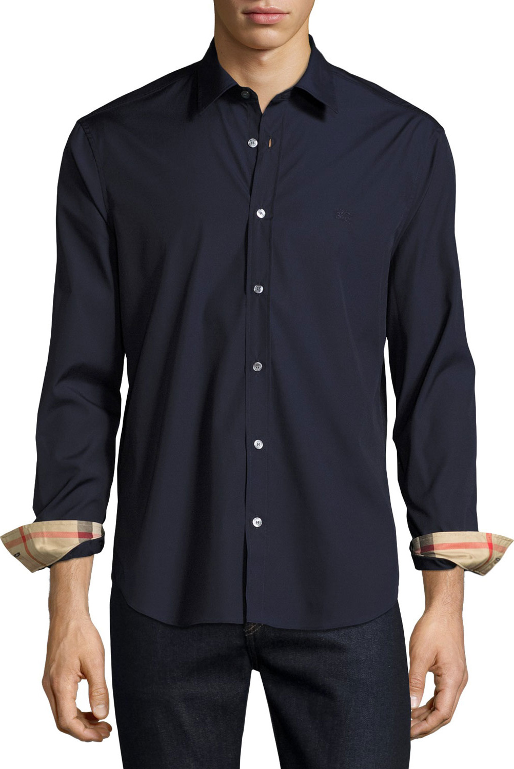 Burberry London England Cambridge Check-Detail Sport Shirt, Navy