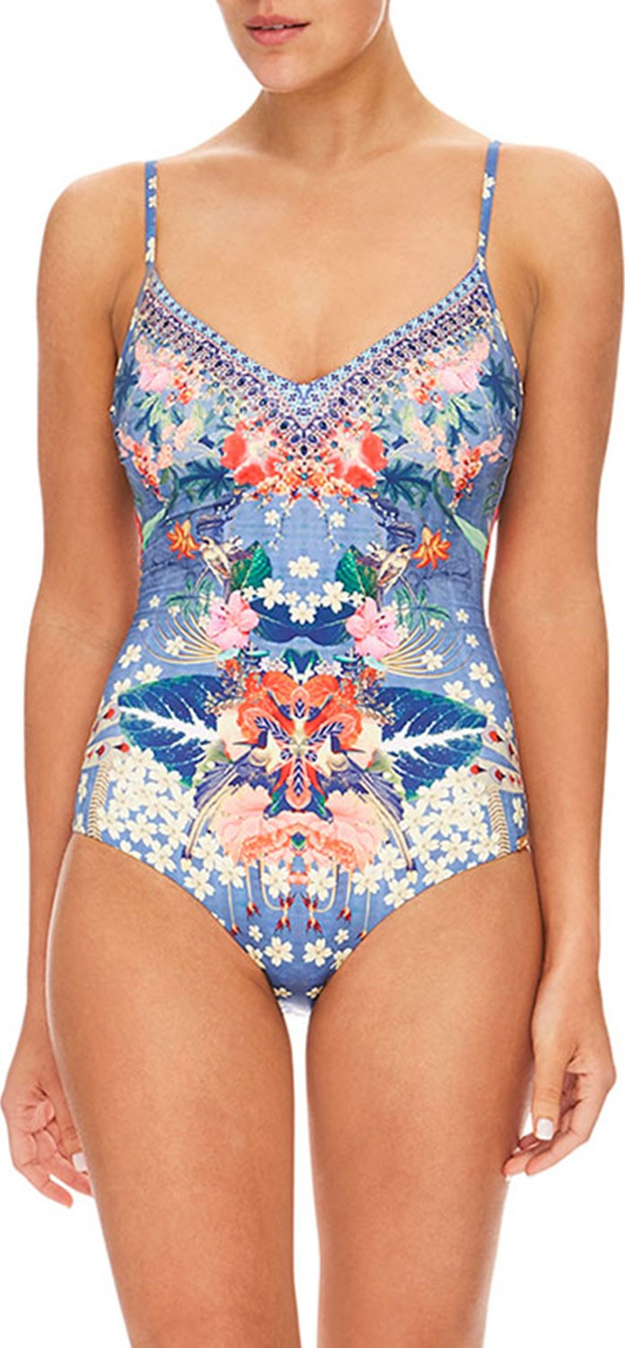 Camilla Embellished Floral V-Neck One-Piece Swimsuit