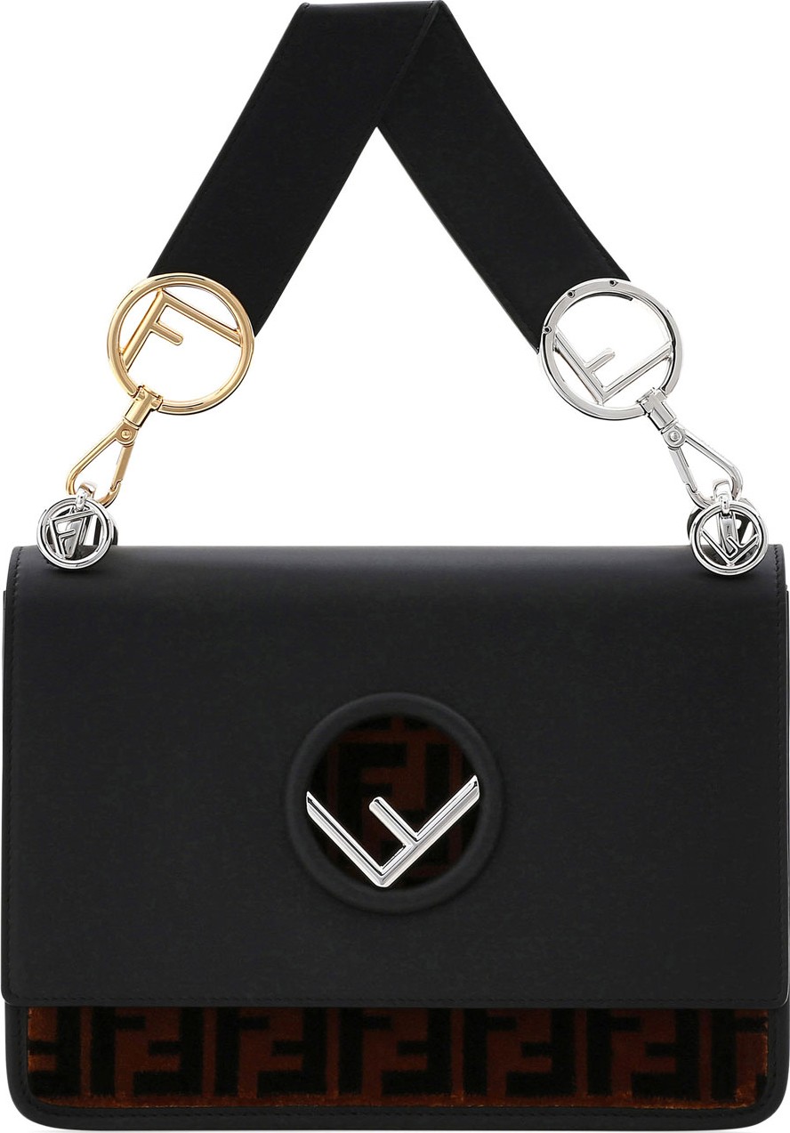 Fendi Kan I Logo Seal Leather & FF Velvet Shoulder Bag