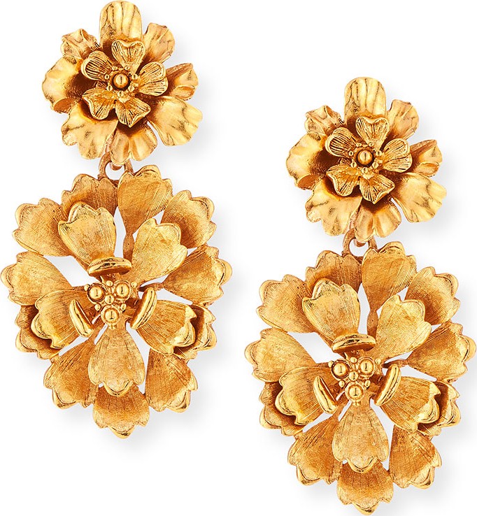 Oscar De La Renta Blooming Bold Flower Drop Clip Earrings