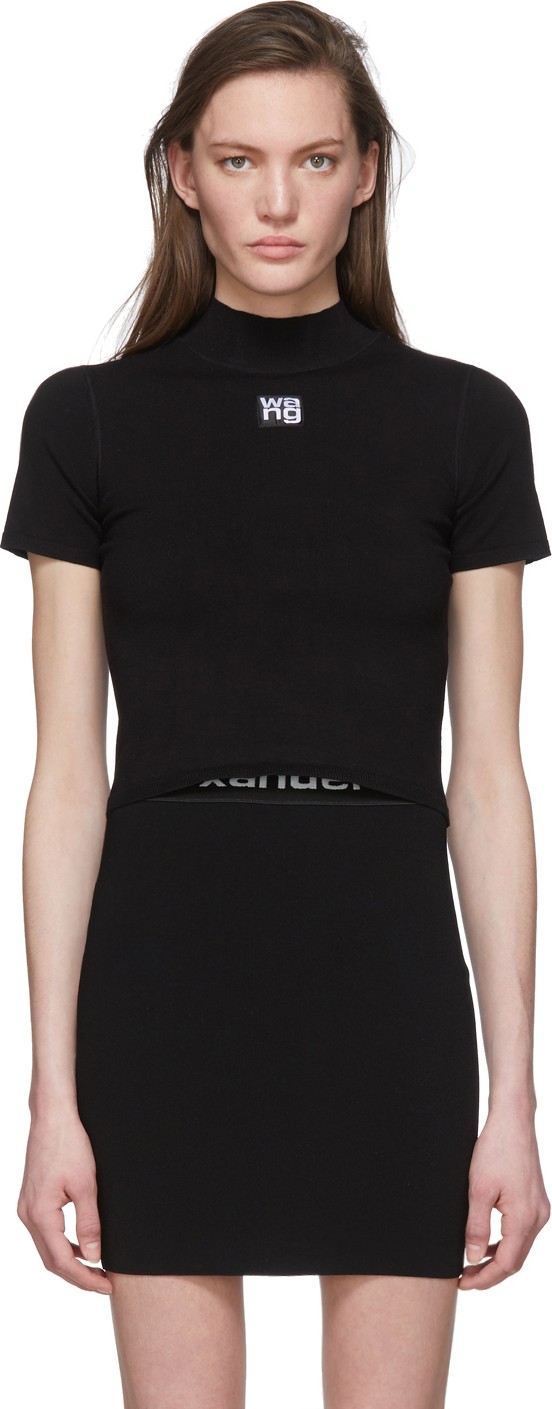 Alexanderwang.T Black Bodycon Mock Neck T-Shirt