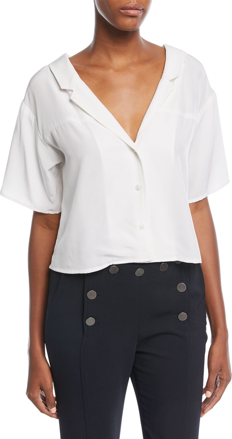 A.L.C. Arto V-Neck Button-Front Silk Top