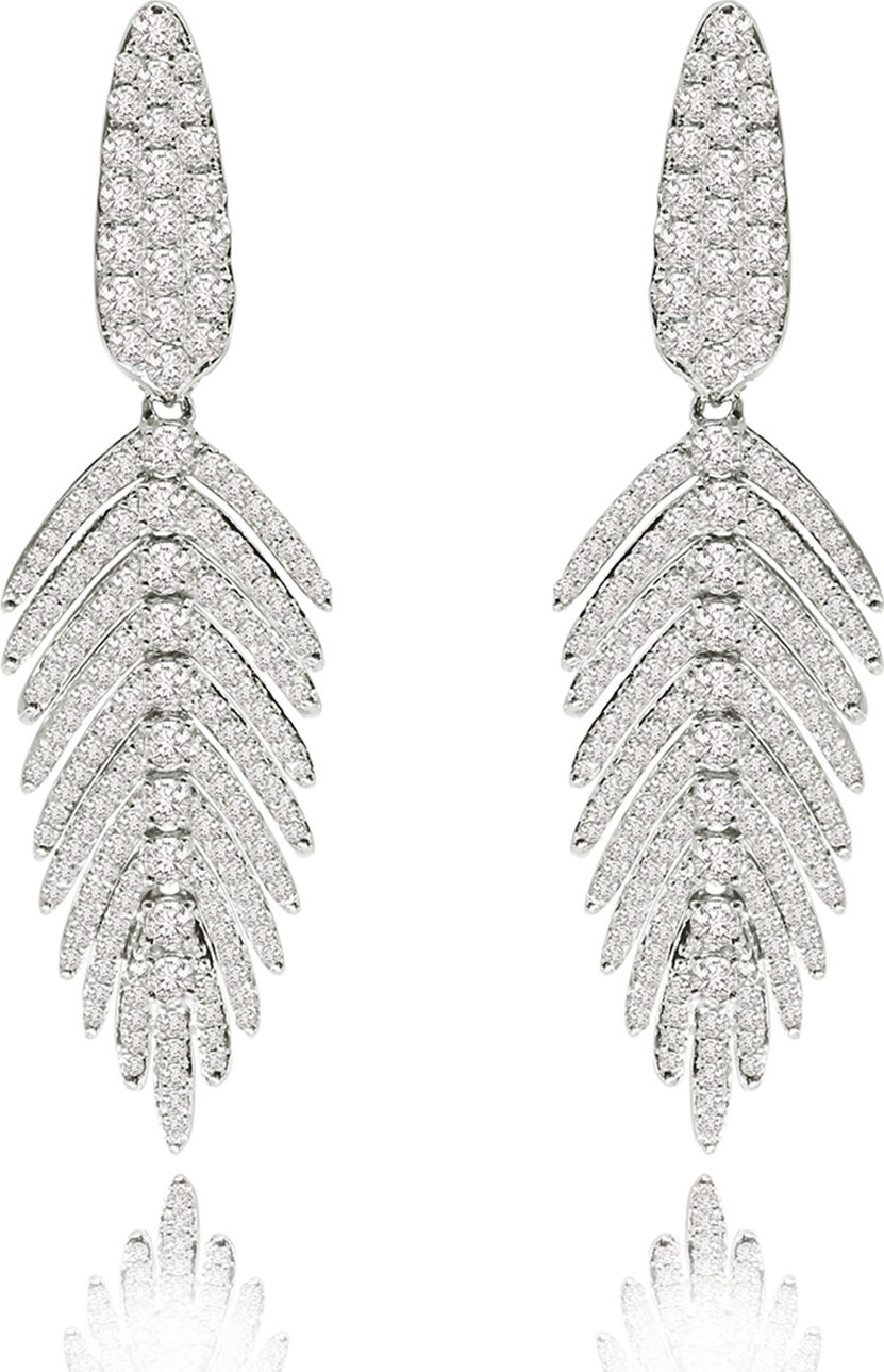 SUTRA 18K White Gold & Diamond Feather Drop Earrings