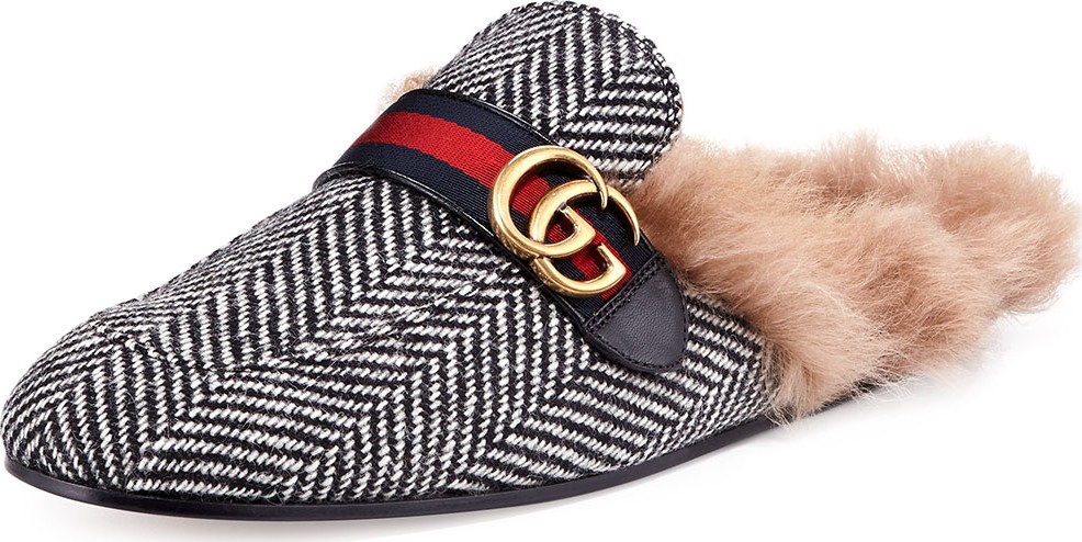 Gucci Princetown Herringbone Slipper with Double G