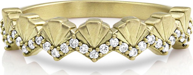 Dominique Cohen 14k Gold Diamond Deco Fan Ring, Size 7