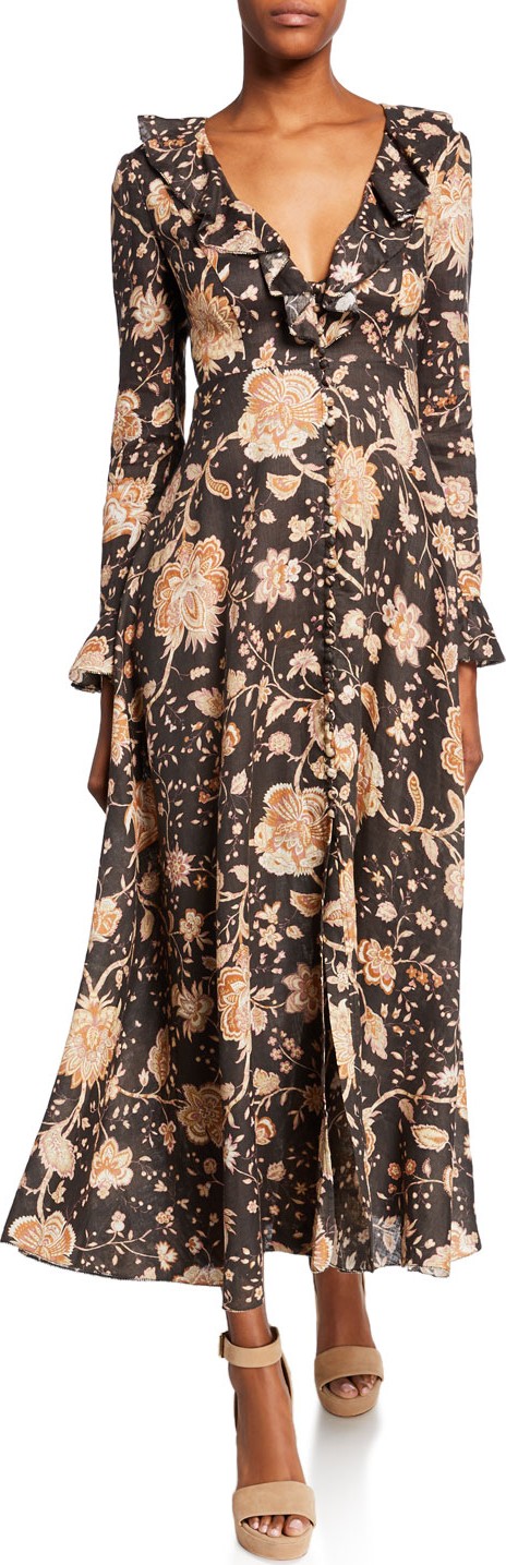 Zimmermann Veneto Floral Frill-Trim Maxi Dress