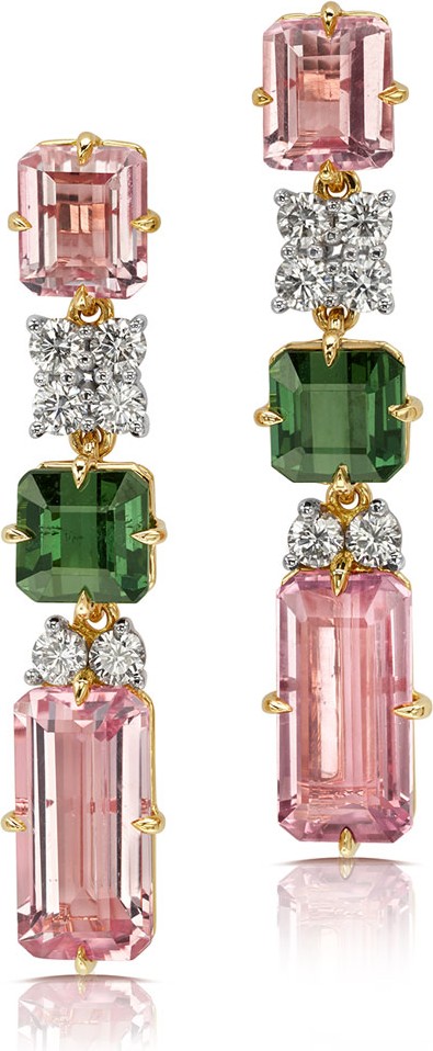Pamela Huizenga 18k Tourmaline & Diamond Linear Drop Earrings
