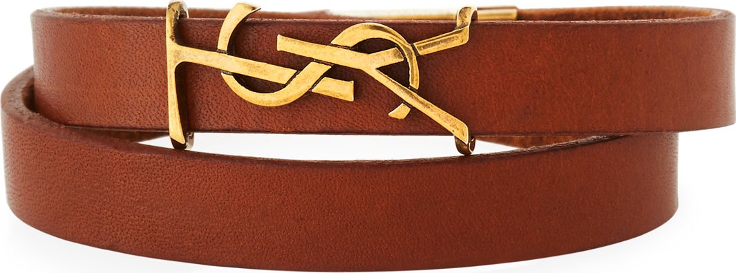 Saint Laurent Leather Double-Wrap Bracelet, Brown