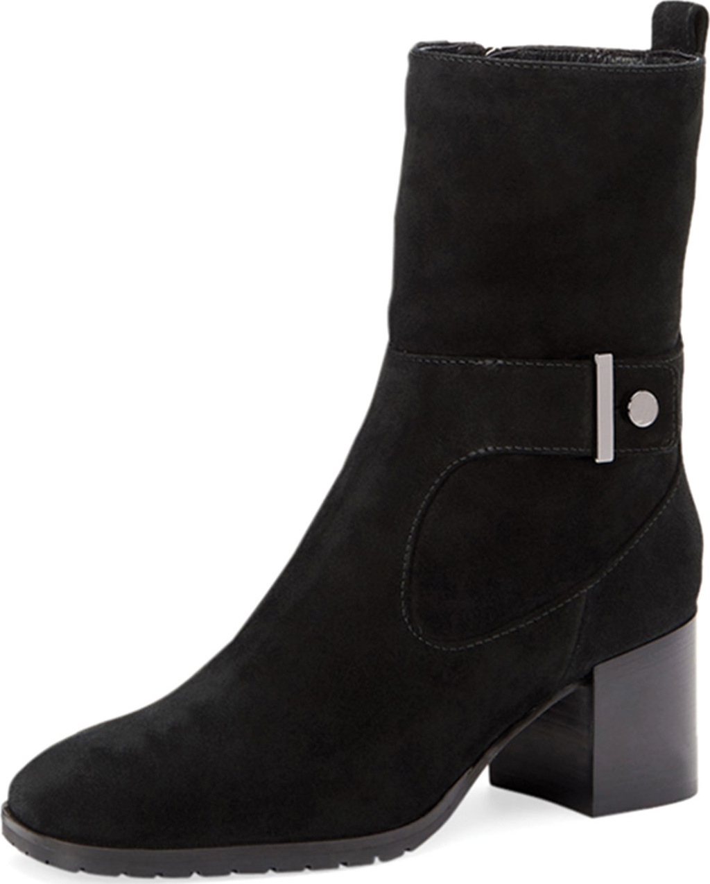 Aquatalia Collette Suede Block-Heel Booties with Strap Detail