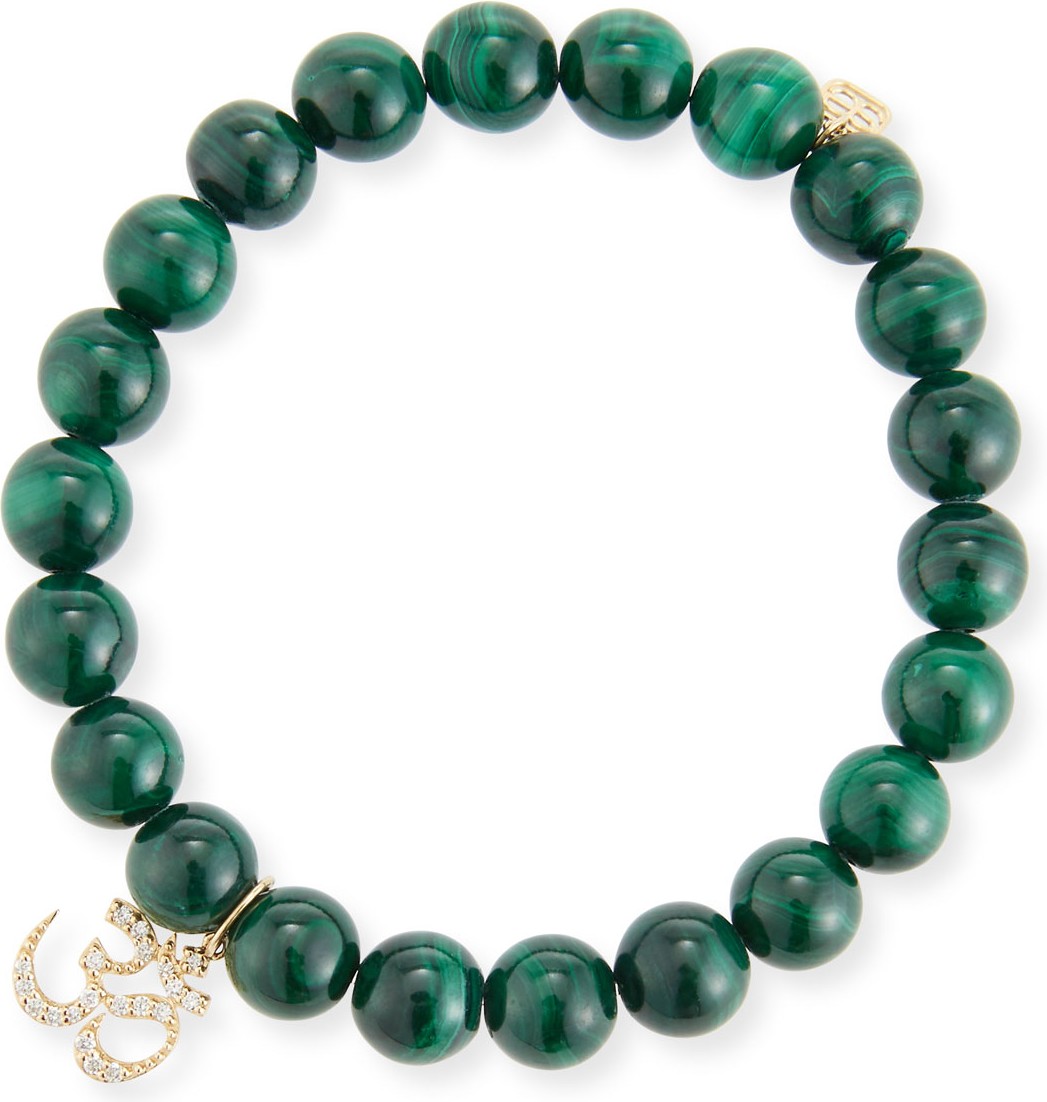 Sydney Evan 8mm Malachite Beaded Bracelet with Diamond Om Charm
