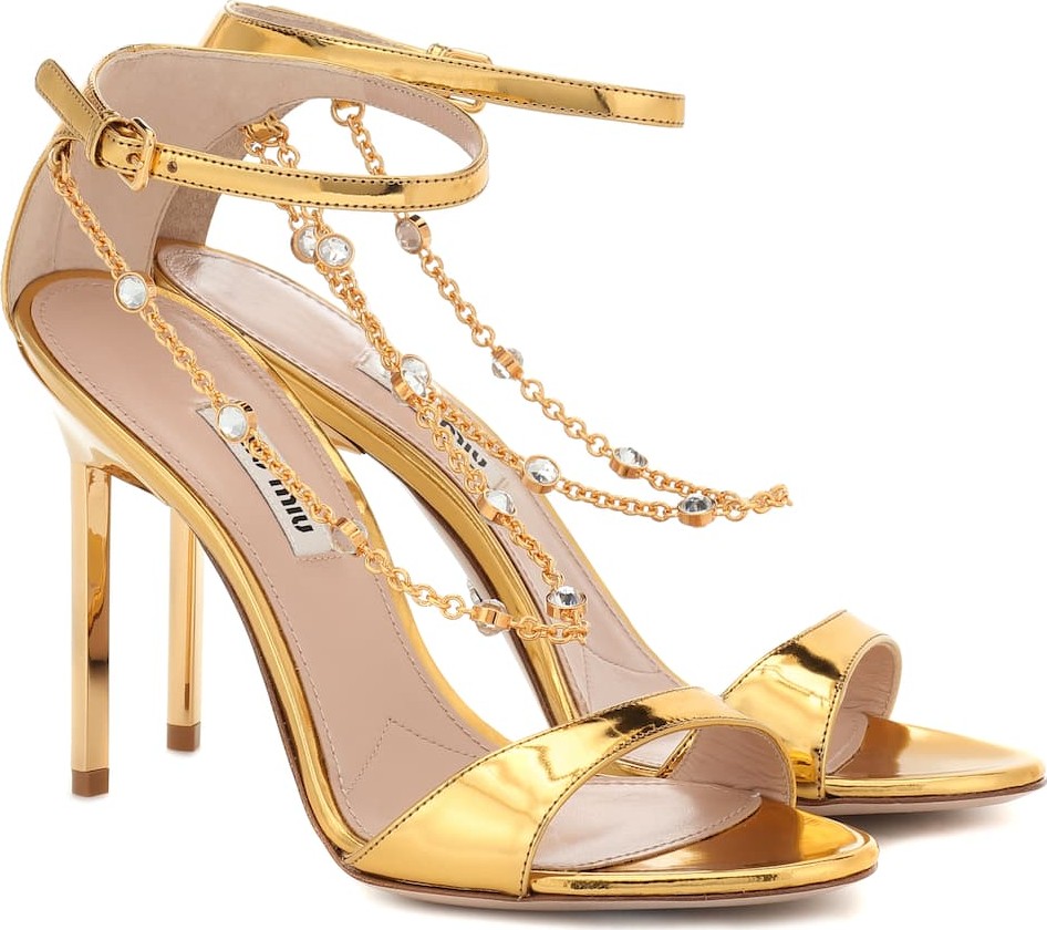 Miu Miu Crystal-trimmed leather sandals