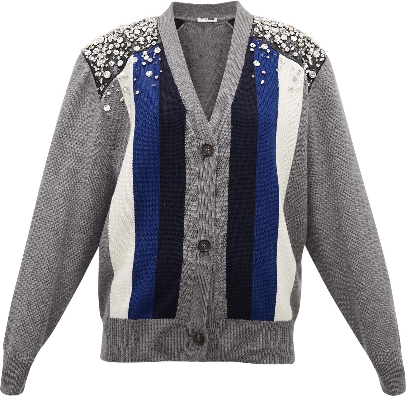 Miu Miu Crystal-embellished striped wool cardigan