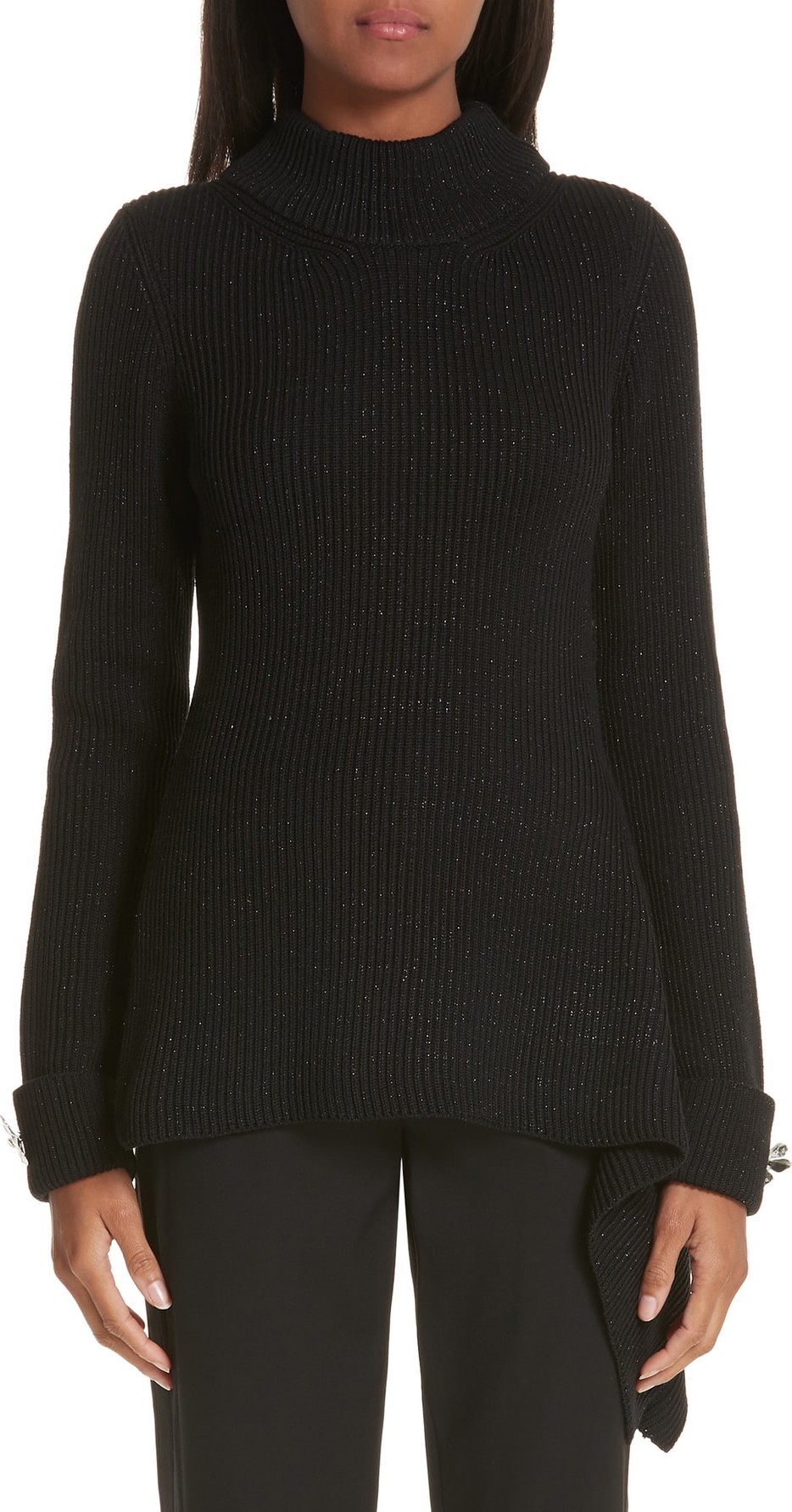 Oscar De La Renta Asymmetrical Metallic Merino Wool Sweater