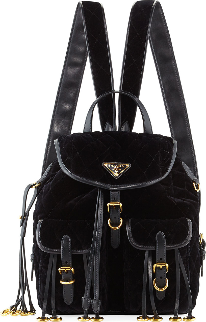 Prada Large Quilted Velvet Backpack, Black