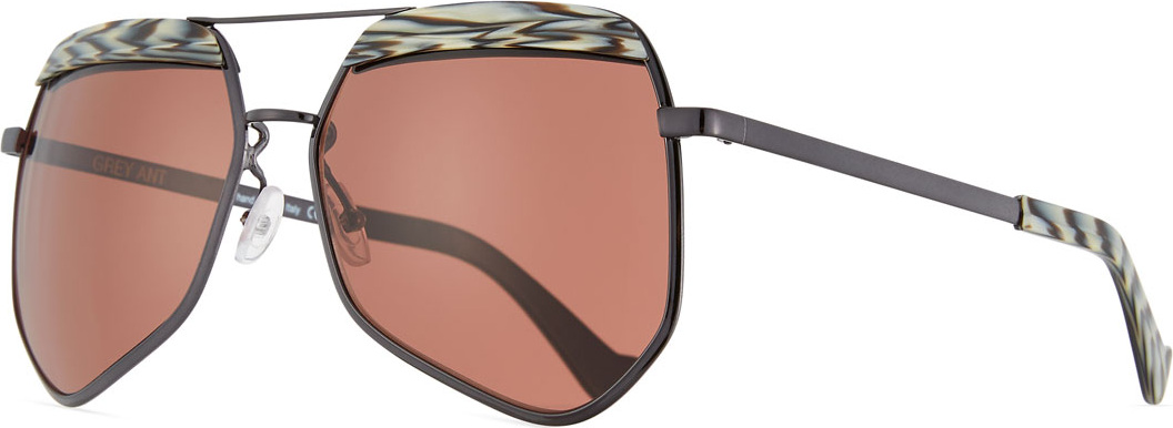 Grey Ant Hexcelled Acetate & Metal Sunglasses, Black