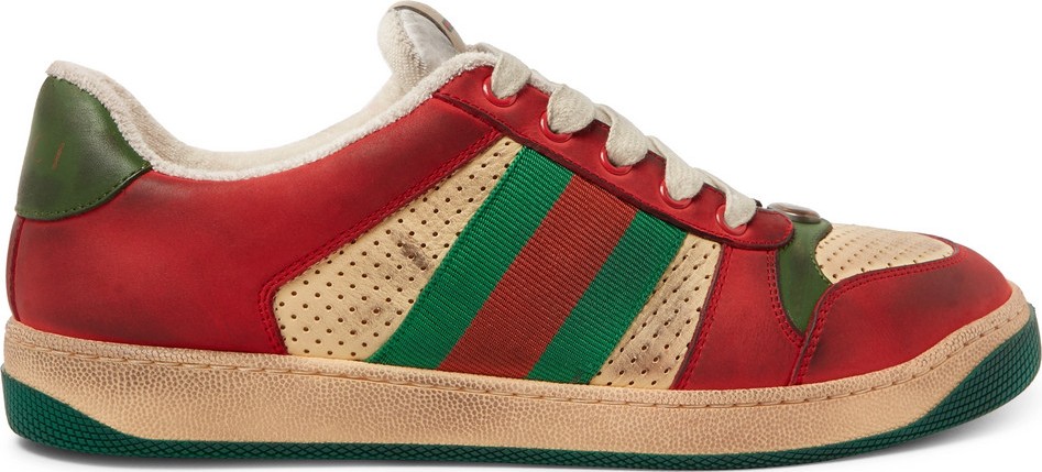 Gucci Virtus Distressed Leather and Webbing Sneakers