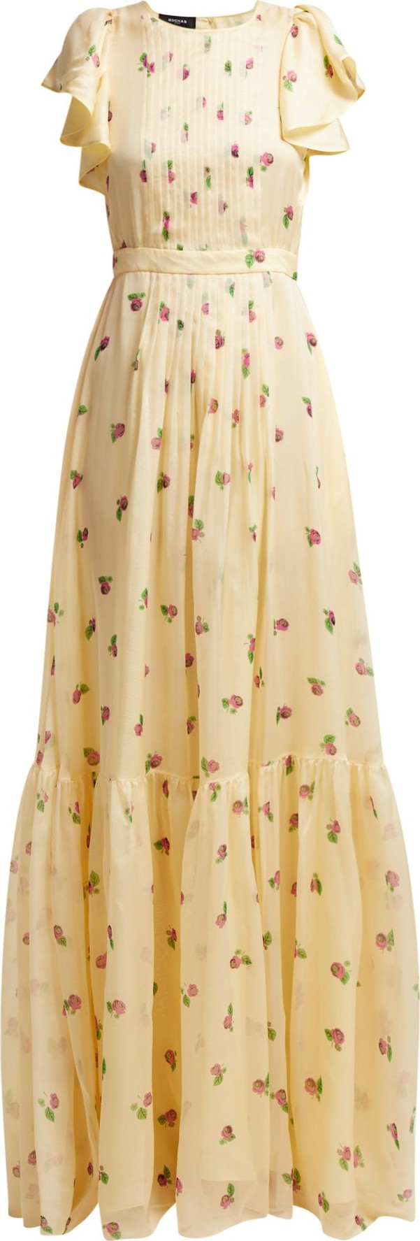 ROCHAS Pleated floral-print silk-georgette gown