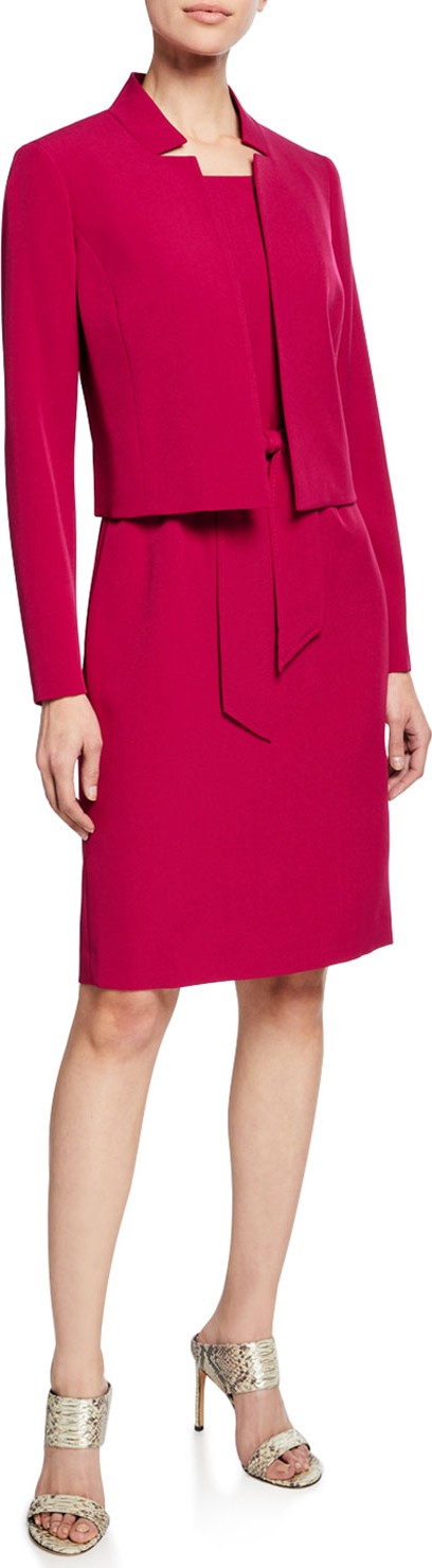 Albert Nipon Belted Sheath Dress W/Matching Jacket, Raspberry
