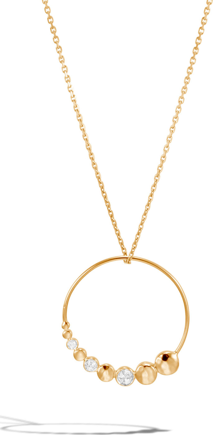 John Hardy 18k Dot Hammered Hoop Necklace w/ Diamonds
