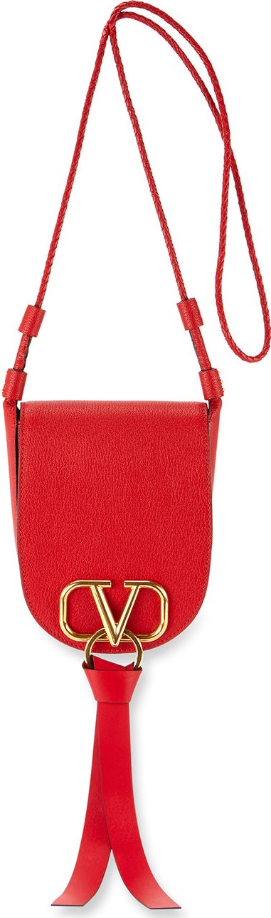 Valentino Vee Ring Small Leather Saddle Bag