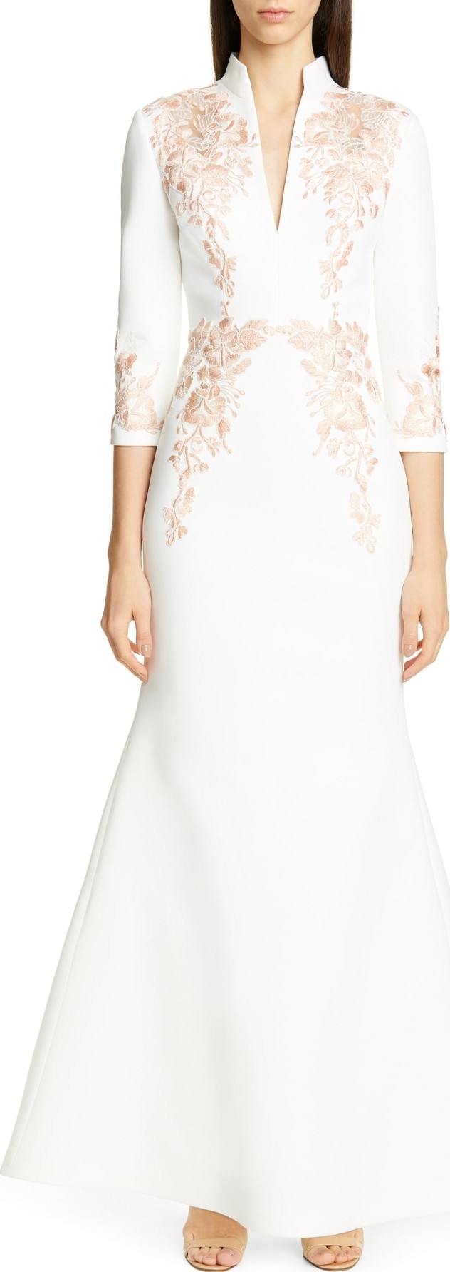 Badgley Mischka Floral Appliqué Scuba Evening Dress