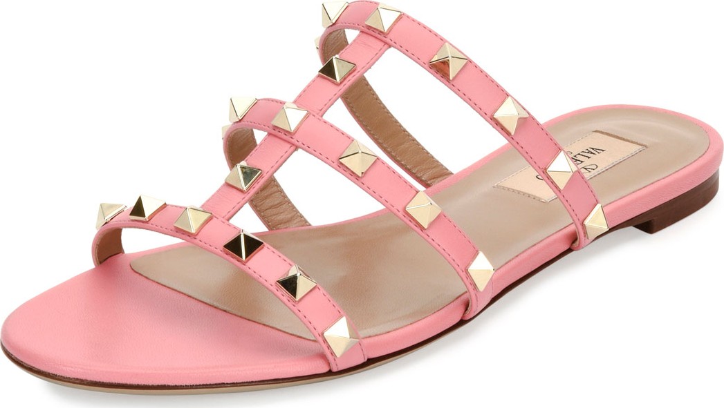 Valentino Rockstud Caged Flat Slide Sandal