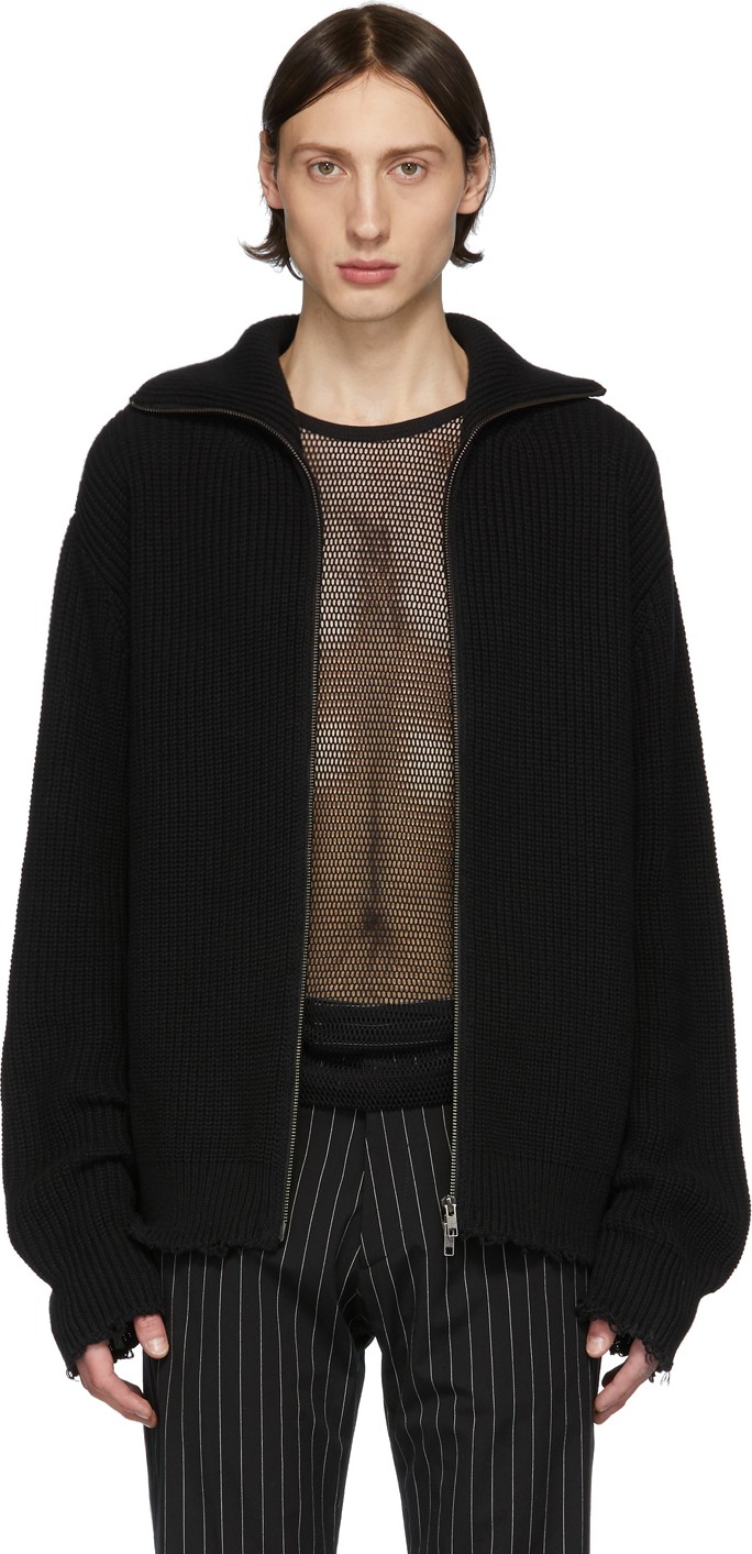 Ann Demeulemeester Black Knitted Zip Sweater