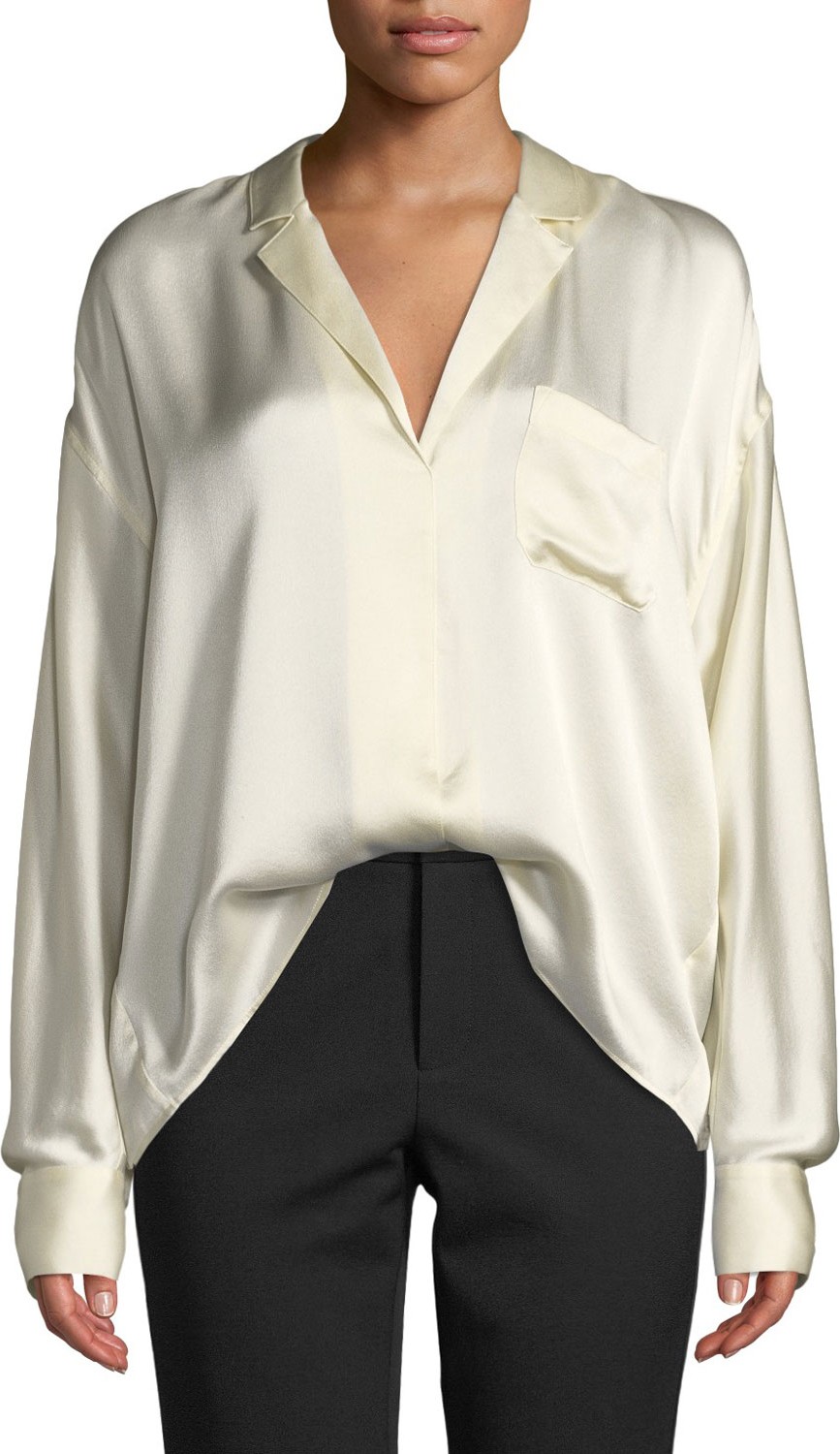 Vince Long-Sleeve Silk Pajama Popover Blouse