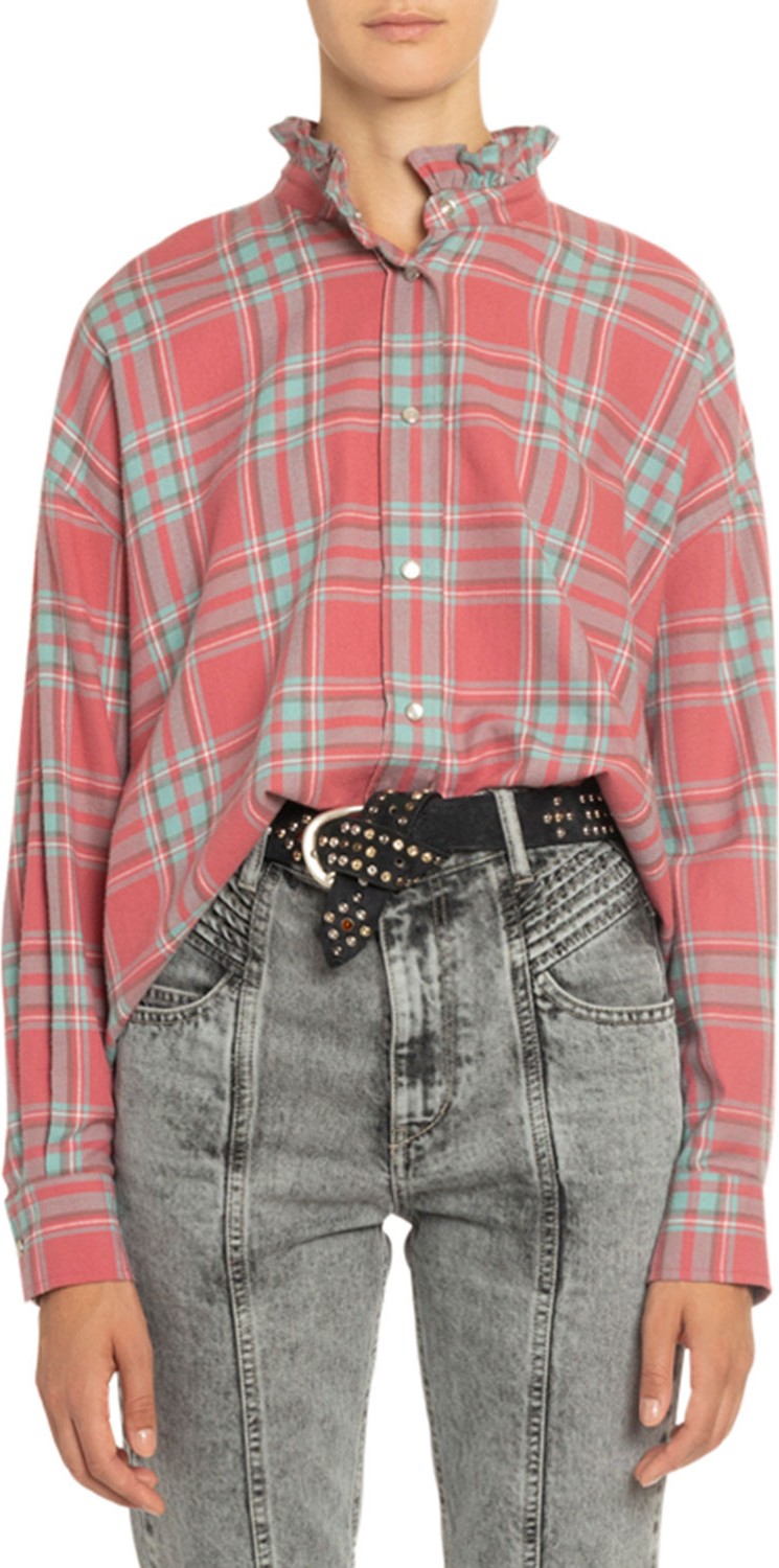 Isabel Marant Etoile Ilaria Plaid Frilled-Collar Shirt