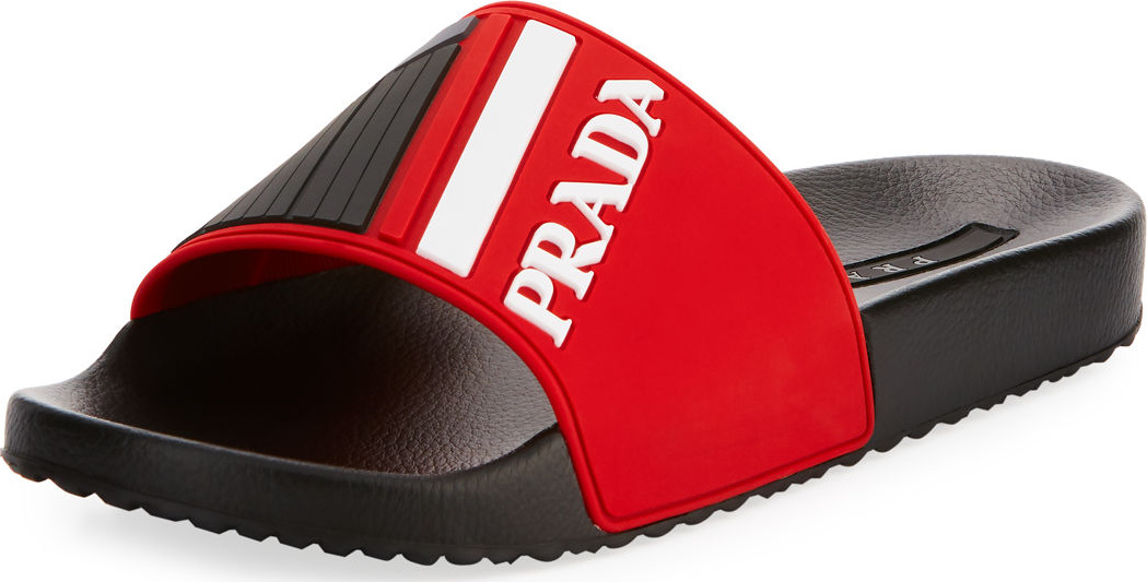 Prada Men's Logo Rubber Slide Sandal