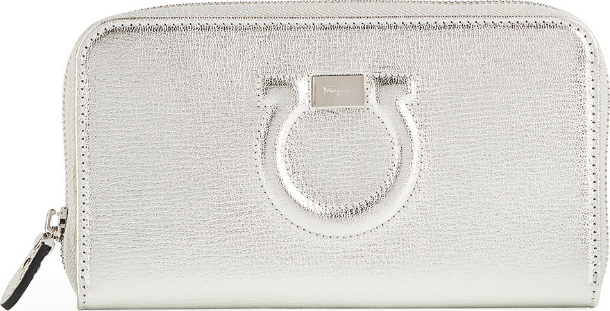 Salvatore Ferragamo Gancio City Metallic Leather Zip Wallet Salvatore Ferragamo Gancio City Metallic Leather Zip Wallet