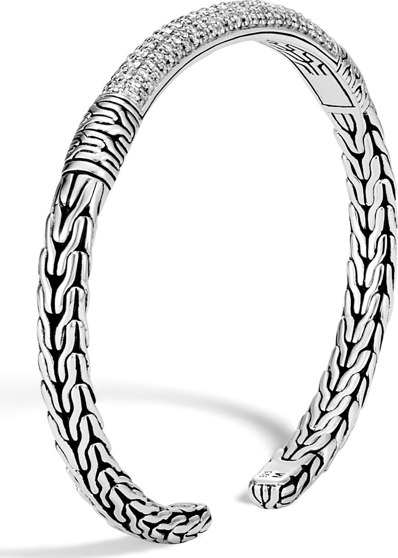 John Hardy Classic Chain Flex Cuff w/ Diamonds, Size L