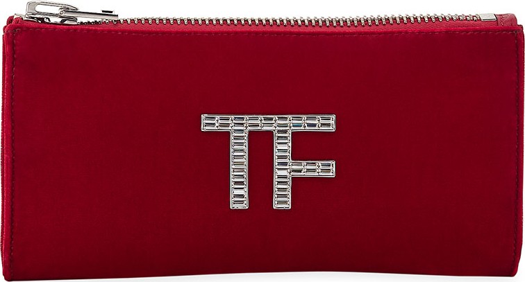 TOM FORD Velvet Clutch Bag with Crystal TF Logo