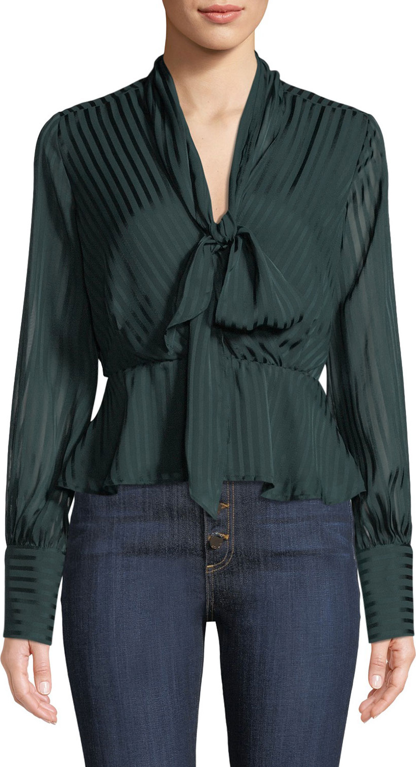 Bardot Tie-Neck Shadow Striped Blouse