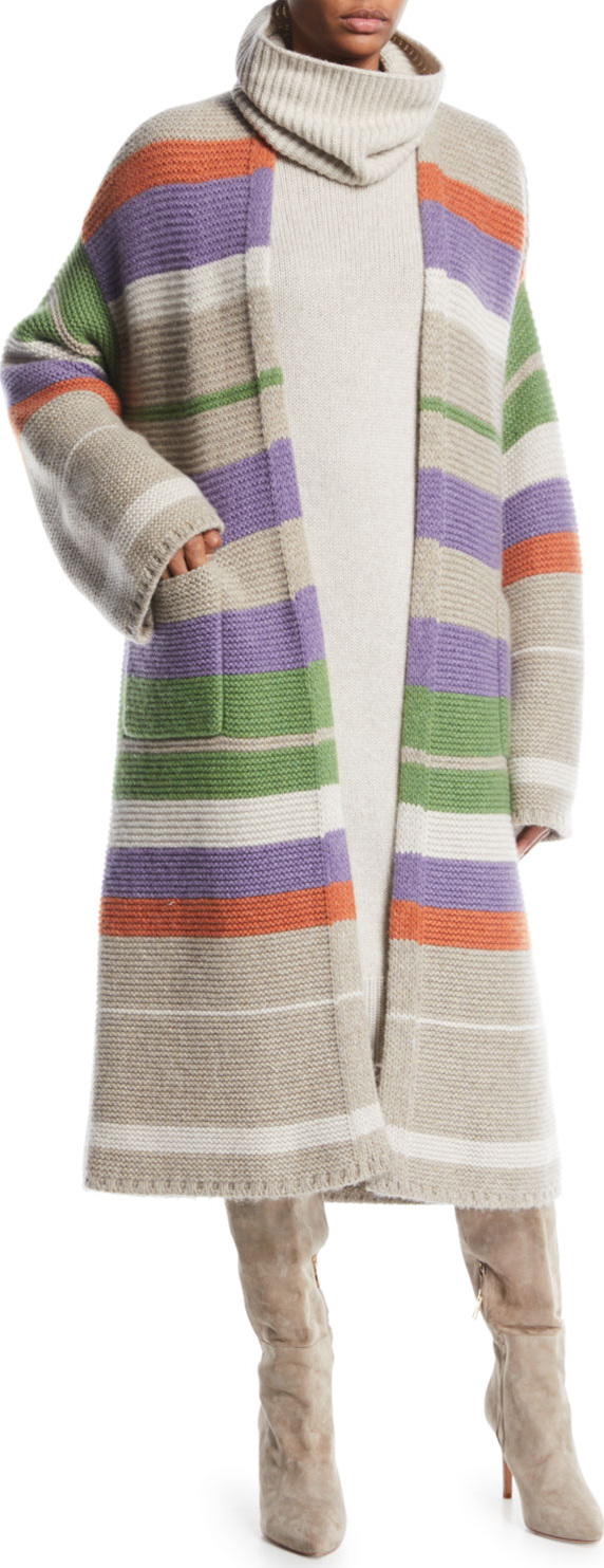 Loro Piana Darlington Open-Front Striped Cashmere Cardigan